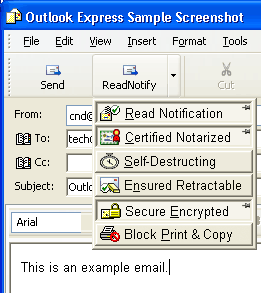 Screen shot of the ReadNotify for Outlook Express Email Plugin popup menu